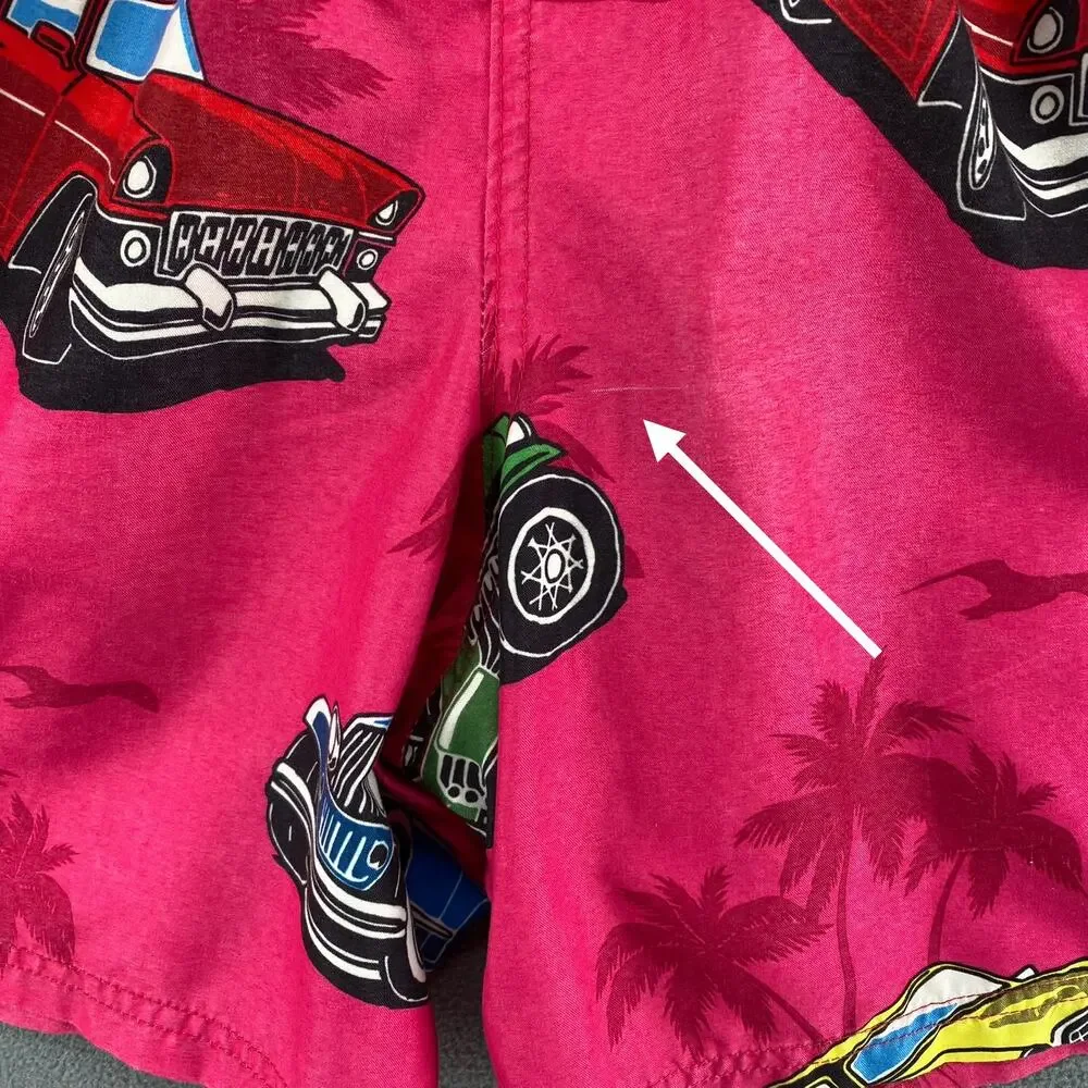 Uzzi Active Wear Shorts Mens‎ M Pink Graphic Swim Surf Beach Festival Cars Palm